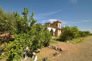 una casa en una colina con una fila de árboles en Bluegreen Guest House Marrakech, en Aït Amara