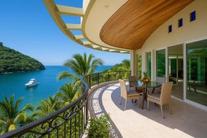 a house with a balcony with a view of the ocean at Boca de Tomatlán Ocean Frontage Boutique Hotel in Puerto Vallarta