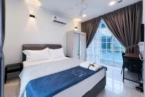 a bedroom with a bed and a piano and a television at Luxury Villa Monterez Club Golf, Shah Alam - Smarthome in Shah Alam +57 photos