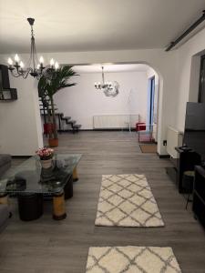 克拉约瓦Central Villa的带玻璃桌和沙发的客厅 更多27张照片