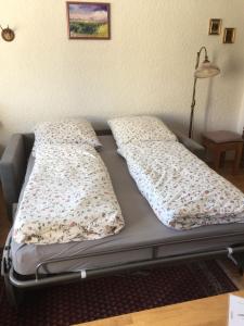 a bed with two pillows on it in a room at Ferienwohnung In Frauenberg Mit Garten in Haidmühle +12 photos