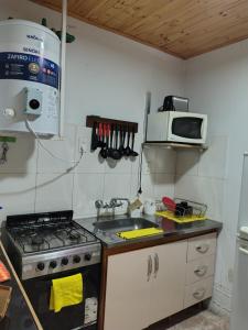 Cabaña El Maturrango的配有炉灶和微波炉的厨房