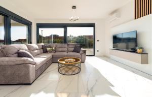 a living room with a couch and a tv at Beautiful Home In Vir in Kaštelina