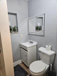 ein Bad mit einem WC, einem Waschbecken und 2 Spiegeln in der Unterkunft The Vacay Inn in Lauderdale Lakes