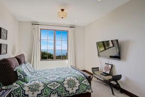 una camera da letto con un letto, una tv e una finestra di Ocean View Villa a Santa Barbara