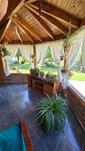 a room with a table with potted plants on it at Casa Grande Trayken in El Hoyo