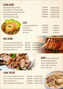 Làng Du Lịch Sinh Thái Đá Nổi في Phong Ðiền: قائمة طعام للمطعم مع المأكولات والمشروبات
