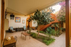 a living room with a patio with plants at Hotel HALLEY & Vive la Magia del Valle de Elqui in Vicuña +11 photos