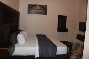 a hotel room with a bed and a television at Folks Apartment in Mama