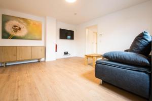 un salon avec un canapé et une télévision dans l'établissement Luxury Ixheim, à Zweibrücken