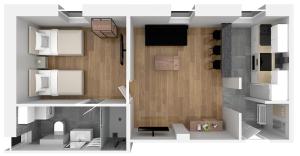 two views of a small apartment with a floor plan at Luxury Ixheim in Zweibrücken