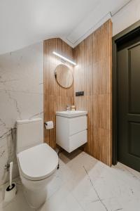 un bagno con un water bianco e uno specchio di Chamber House a Kaunas