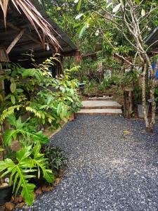 a garden with a group of plants and stairs at Dahla Lanta Hut in Ko Lanta +62 photos