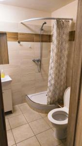 Un baño con bañera, inodoro y ducha. en Penzion Bernardo, en Senička