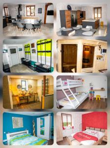 eine Collage mit vier Bildern eines Zimmers in der Unterkunft Charmant Gîte avec sauna au cœur des Hautes Vosges in Ban-sur-Meurthe-Clefcy