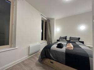 梅斯Le Belvedere Cathédrale的一间卧室配有一张黑白床单