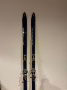 Zwei Paar Skier hängen an einer Wand. in der Unterkunft Mountain&View in Super Besse