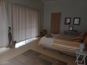 een slaapkamer met een bed en een groot raam bij Bush and Birding Backpacker in Pretoria +9 foto's