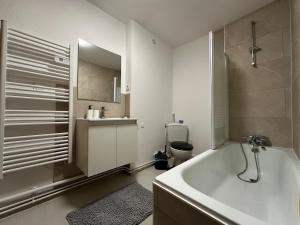 Un baño con bañera, inodoro y lavabo. en Le Cocon Cathédrale, en Metz