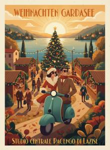 ein Poster von einem Mann und einer Frau, die einen Roller fahren in der Unterkunft Studio Centrale Pacengo di Lazise in Lazise