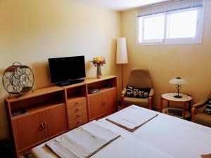 una camera d'albergo con un letto e una tv di Villa Roca - 1st floor a Estepona