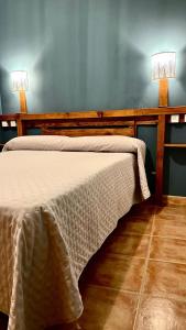 1 Schlafzimmer mit 2 Betten und 2 Lampen an der Wand in der Unterkunft Casa MªÁngeles in Puebla de Arenoso