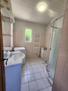 ein Badezimmer mit Waschbecken und Dusche in der Unterkunft La Galina in Saint-André-dʼAllas
