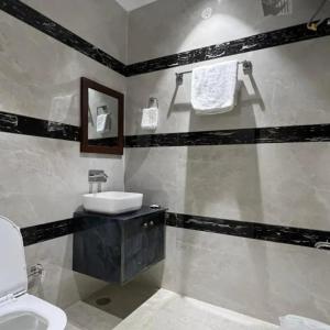 钱德加尔Hotel The SOHO的浴室里有白色马桶和洗手池