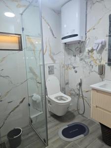 a bathroom with a toilet and a shower at APPARTEMENT AMJAD iFRANE in Ifrane +40 photos