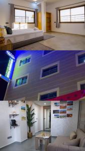 2 fotos de un dormitorio y una sala de estar en Residence Fakir, en Dakhla