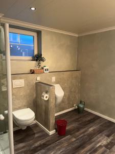 un bagno con un water e un lavandino di Rottal-AlpakaLodge Zeit zu Zweit im Grünen a Abtsgmünd