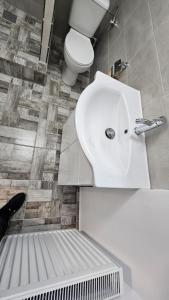 a bathroom with a toilet and a white sink at Garsoniera in Craiova