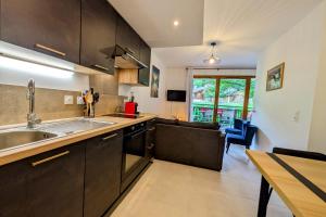 eine Küche mit Spüle und Arbeitsplatte in der Unterkunft Superbe appartement au pied des pistes in La Feclaz