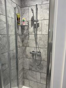 eine Dusche mit Glastür im Badezimmer in der Unterkunft The Gallery in Lancing + 25 Fotos