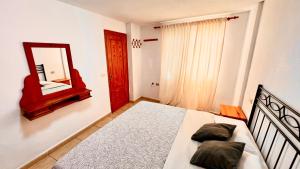 圣胡安海滩Apartment in the center of San Juan beach!的卧室里有一张床，墙上有一面镜子