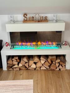 kominek z drewnem pod spodem w obiekcie Schwarzwaldliebe Ferienwohnung mit eigenem Garten w mieście Gaggenau