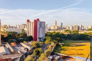 an aerial view of a city with tall buildings at JF112 | Ap Aconchego c vaga | Próx Brás Liberdade in Sao Paulo