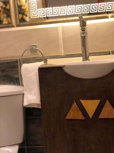 Un baño con lavabo e inodoro en Sharty Hotel, en Abu Simbel 55 fotos más