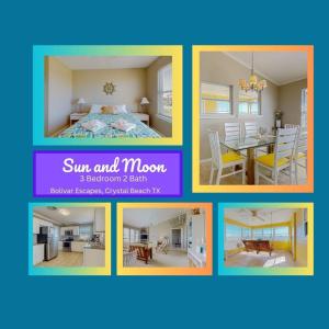 a collage of pictures of a bedroom and dining room at Sun and Moon in Port Bolivar