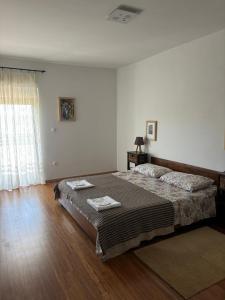 ein Schlafzimmer mit einem Bett und einem großen Fenster in der Unterkunft Villa Prezzi in Novo Selo + 7 Fotos