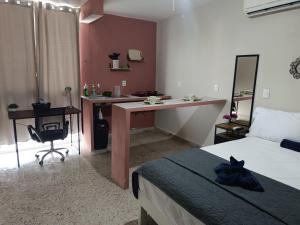 Dormitorio con escritorio, cama, escritorio y silla en Suite 105 Cordoba centro y estacionamiento, en Córdoba