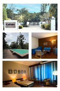 Un collage de fotos de una casa con una mesa de billar. en eskimo bungalow by Fic 369, en Kadirana North