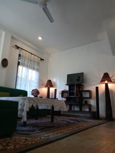 巴勒皮蒂耶Andy Home Stay, Balapitiya的客厅配有桌子、沙发和电视。 更多15张照片