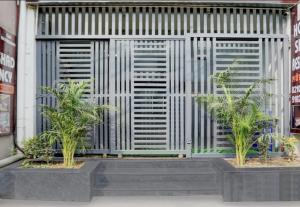 two potted plants in front of a window at hotel shad residency in Bankipur