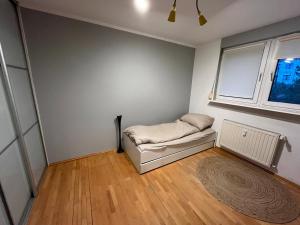 un soggiorno con un divano e una finestra di Trzy Pokoje Park Śląski a Siemianowice Śląskie