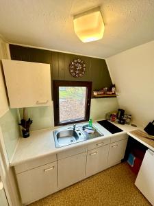 Köök või kööginurk majutusasutuses Finnhütte Louise am Storkower See +42 fotot