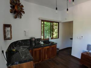 una cocina con fregadero y encimera en Hotel Aldea Maya, en Valladolid