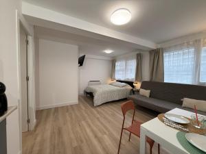 un soggiorno con un divano e un letto di Estudios Areal a Vigo Altre 12 foto