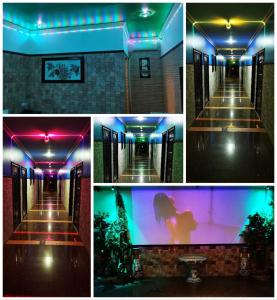 Un grupo de cuatro fotografías de un pasillo con luces. en Red Lantern guesthouse, en San Fernando