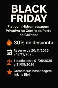 une affiche pour un événement du Black Friday avec du texte blanc dans l'établissement Flat com Hidromassagem Privativa no Centro De Porto de Galinhas - Sol e Mar Residence, à Porto de Galinhas